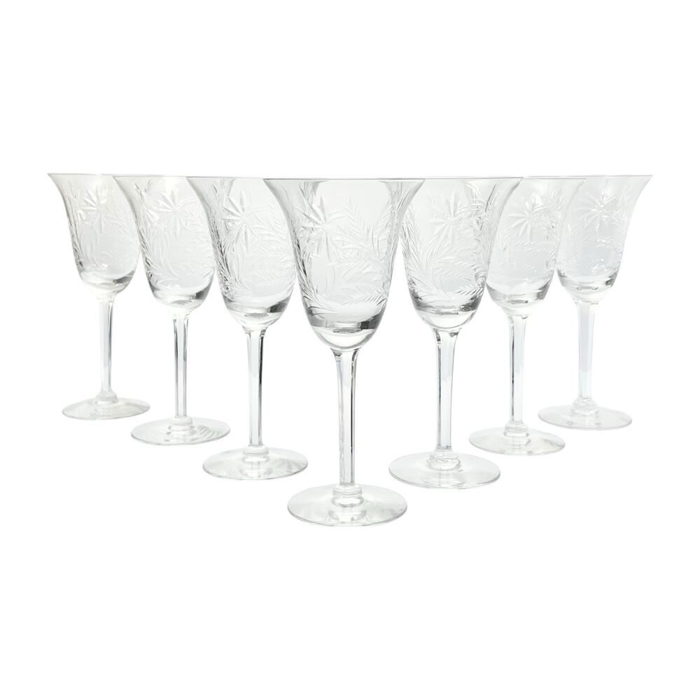 1950s Tiffin-Franciscan “Ecstasy” Set of 7 Crystal Water Glasses 7 7/8” 8oz